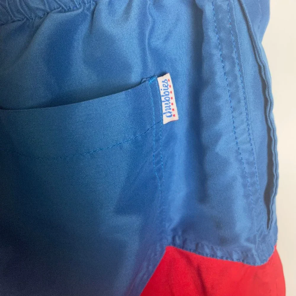 chubbies Blue and Red Colorblock Swim Trunks